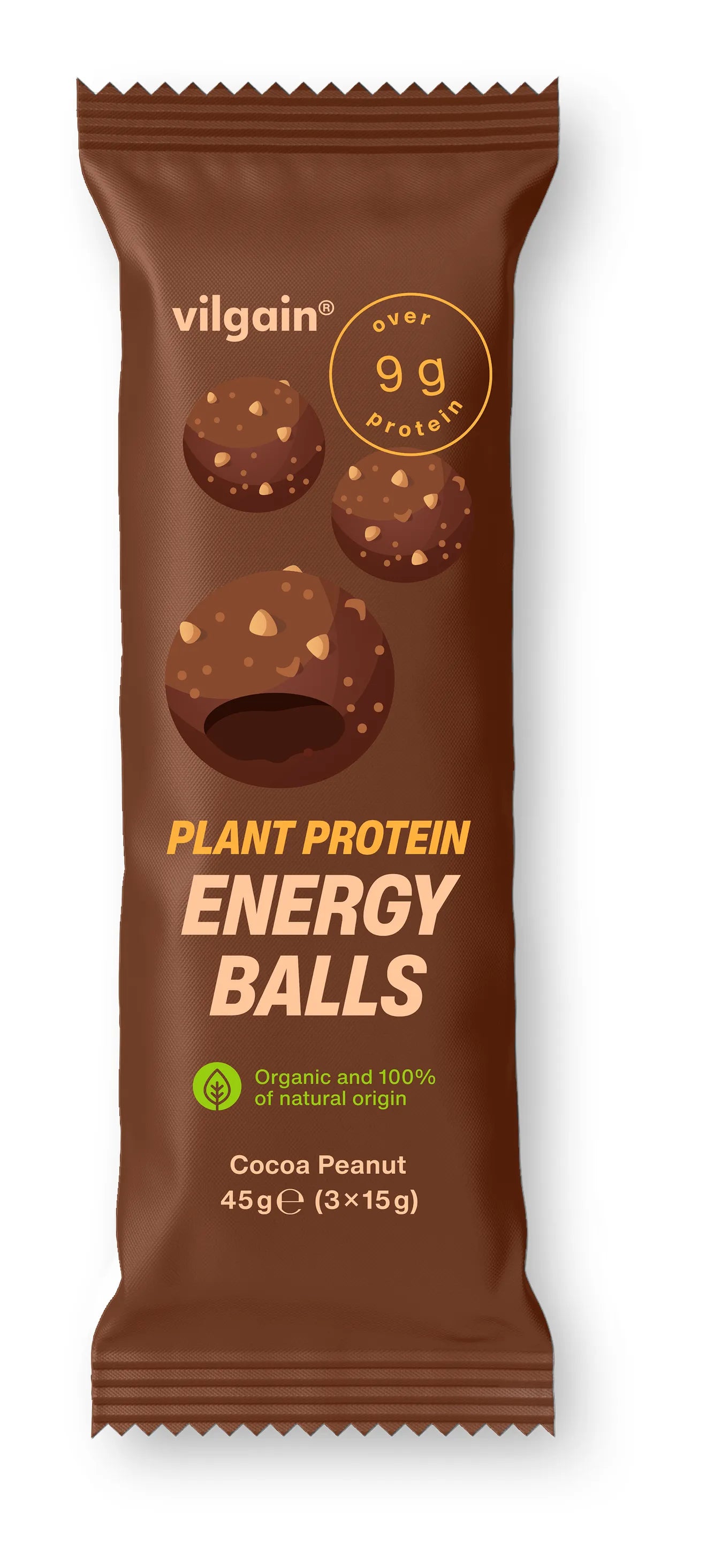 Vilgain Organic Plant Protein Energy Balls 15 x 45g - Out of Date