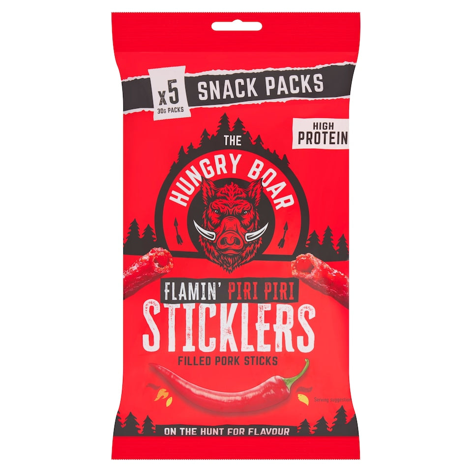 The Hungry Boar Piri Piri Pork Sticklers 5 x 30g - Out of Date
