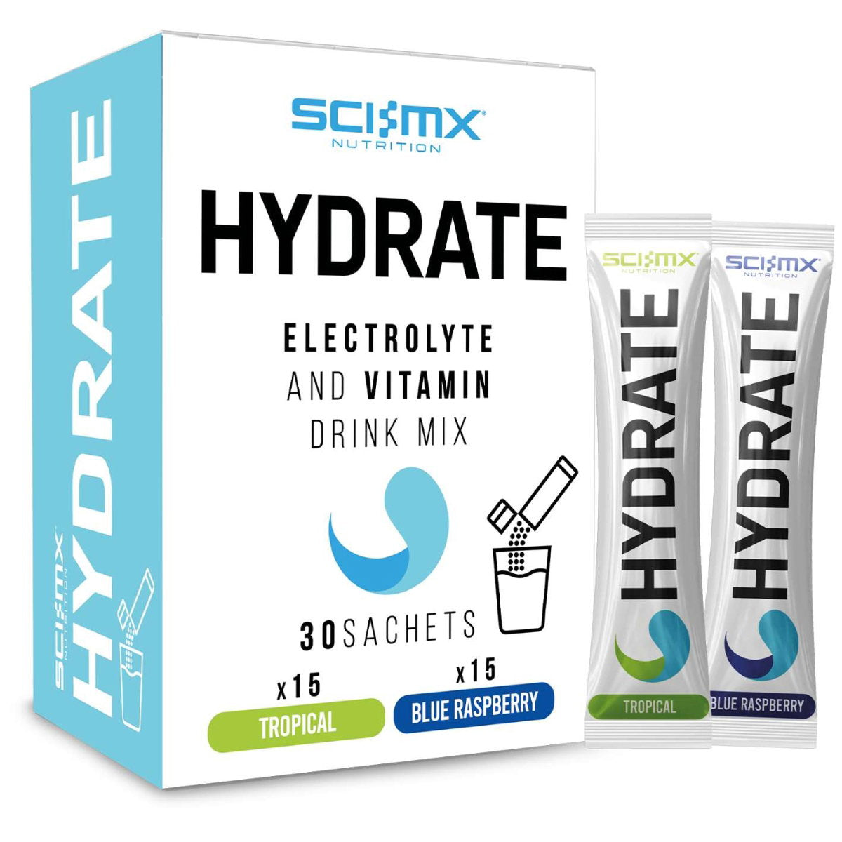 Sci-Mx Hydration Sticks Tropical & Blue Raspberry Mixed Box 30 x 5.6g