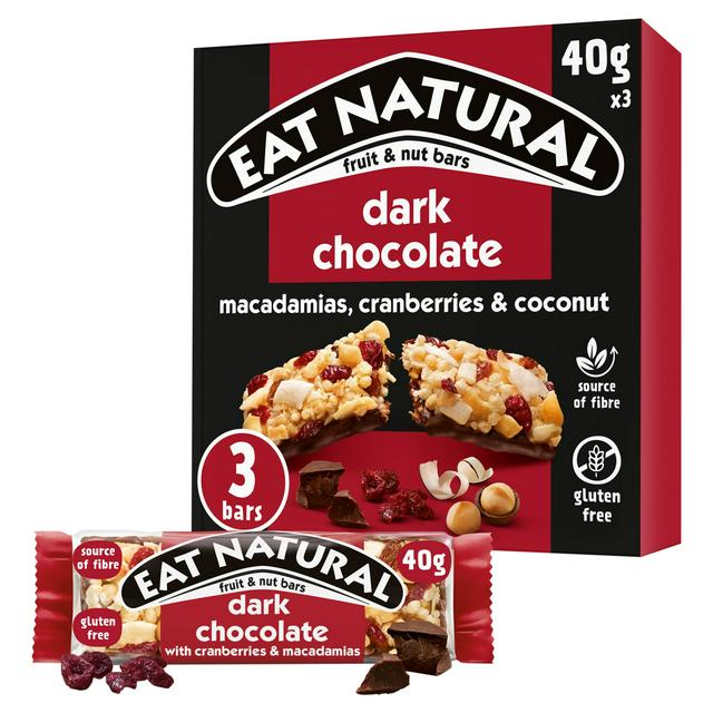 Eat Natural Dark Chocolate with Cranberries and Macadamia Bars 3 x 40g - Out of Date