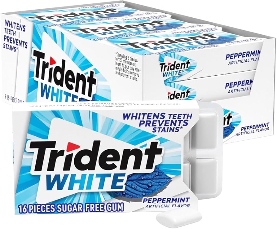 Trident White Peppermint Gum 9 x 16 sticks - Out of Date
