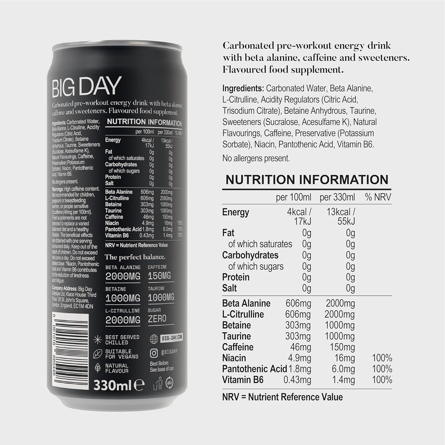 Big Day Peach Pre Workout Drink 12 x 330ml - Out of Date