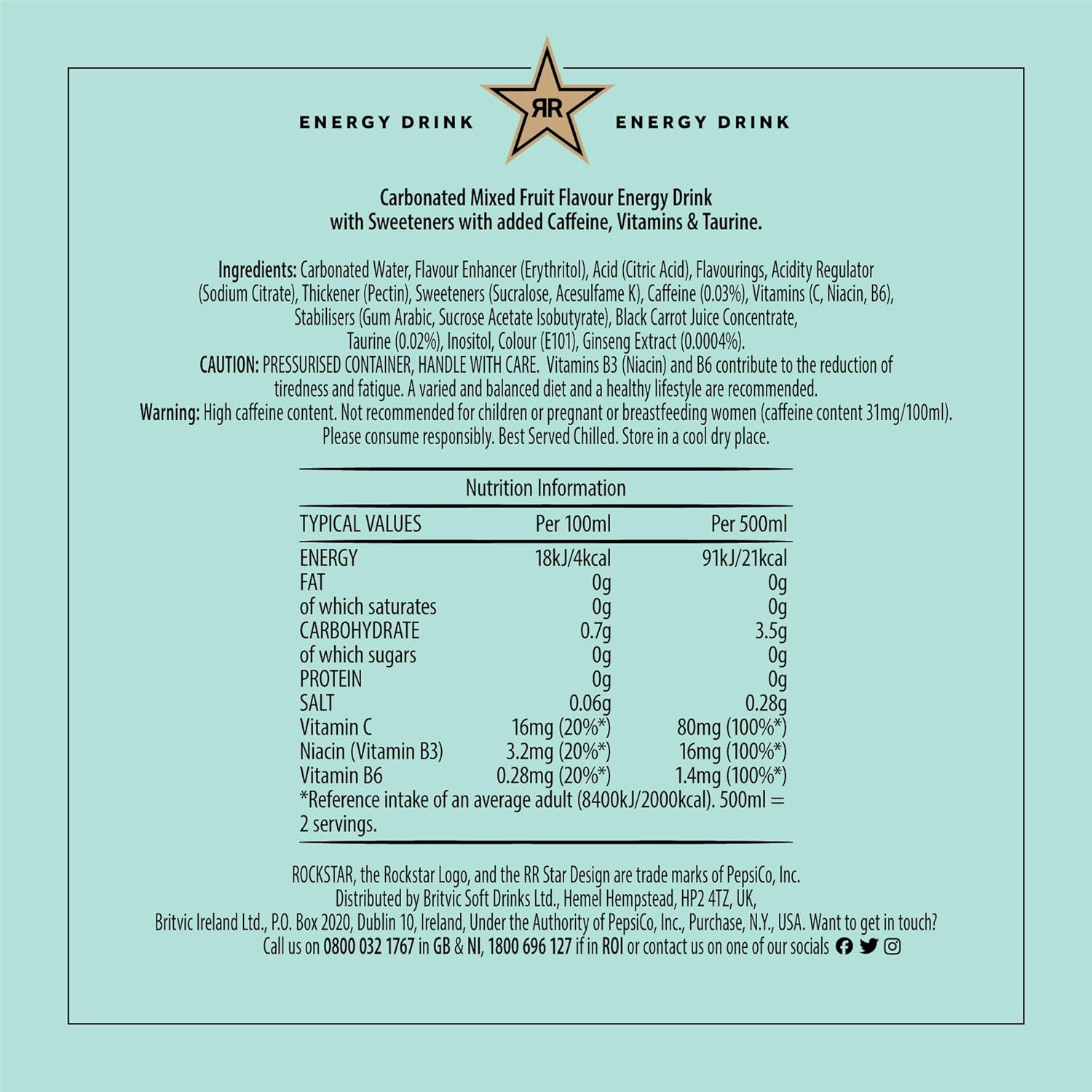 Rockstar Watermelon & Kiwi Energy Drink 12 x 500ml - Out of Date