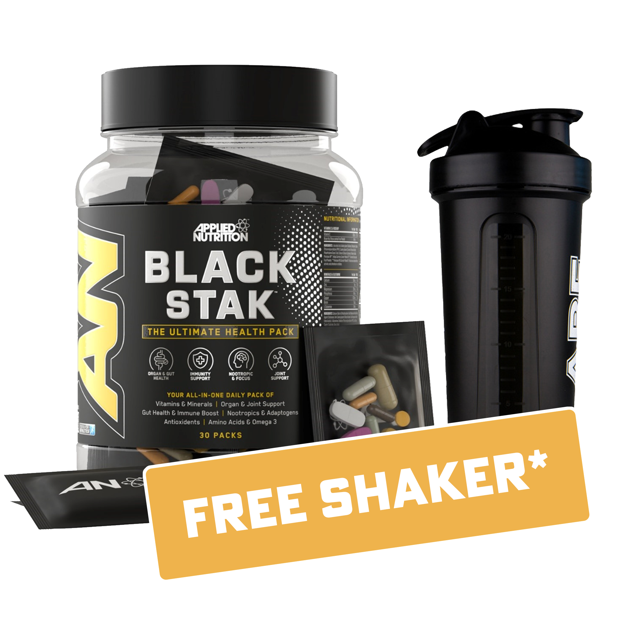 Applied Nutrition Black Stak Ultimate Health Pack 30 Packs Plus FREE Shaker