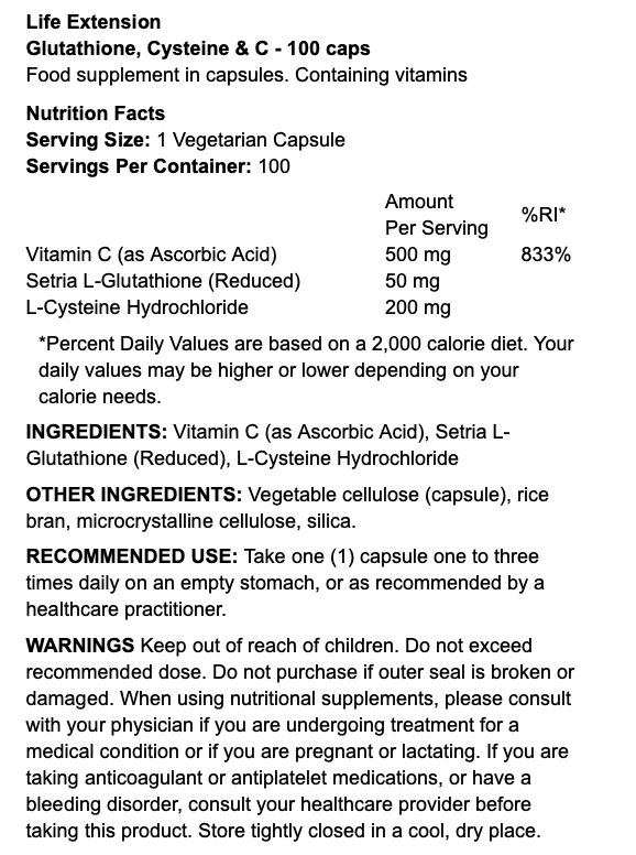 Life Extension Glutathione 100 Caps