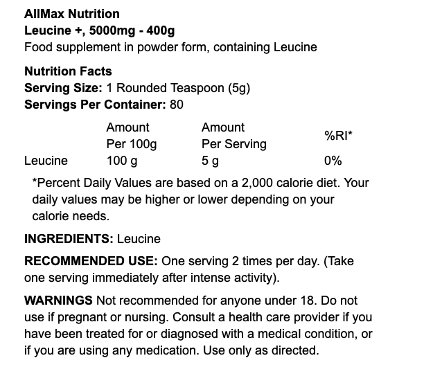 AllMax Nutrition Leucine + 400g