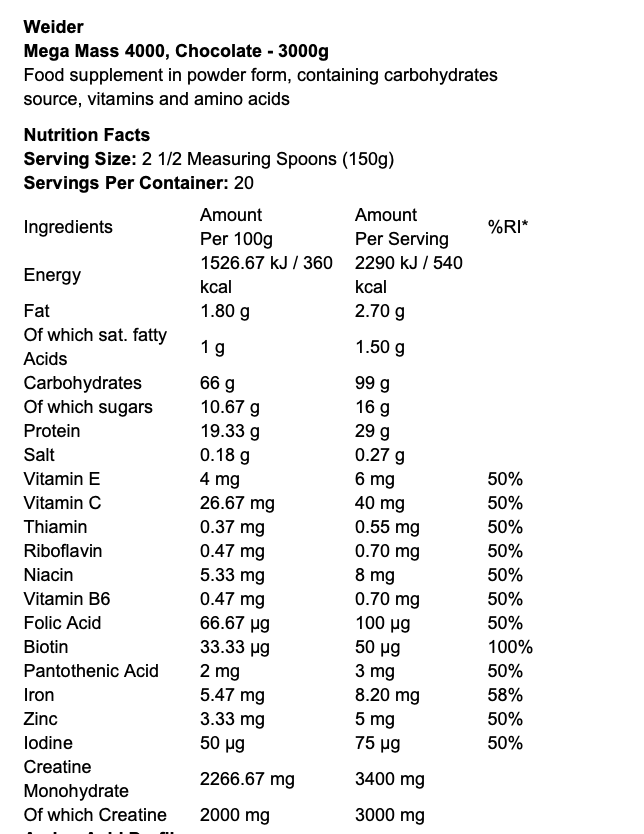 Weider Mega Mass 4000 7kg