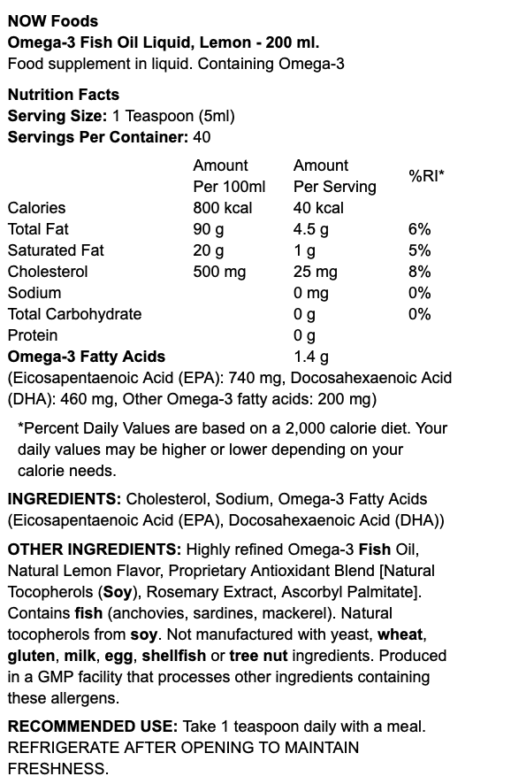 NOW Foods Lemon Omega-3 Fish Oil Liquid