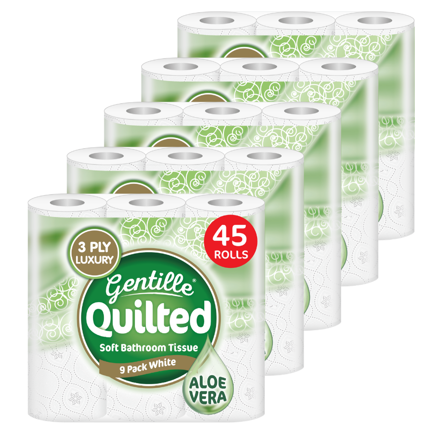 Gentille Quilted Aloe Vera Toilet Roll 5 x 9 Pack (45 Rolls)