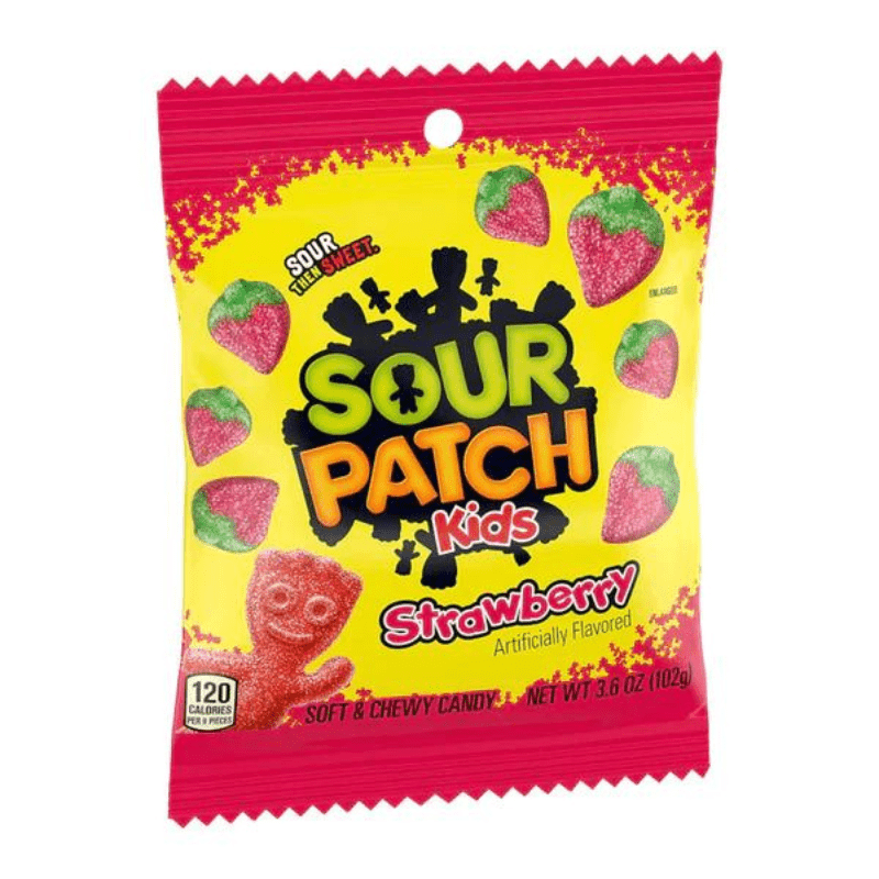 Sour Patch Kids Strawberry Peg Bag 12 x 102g (case) - Out of Date