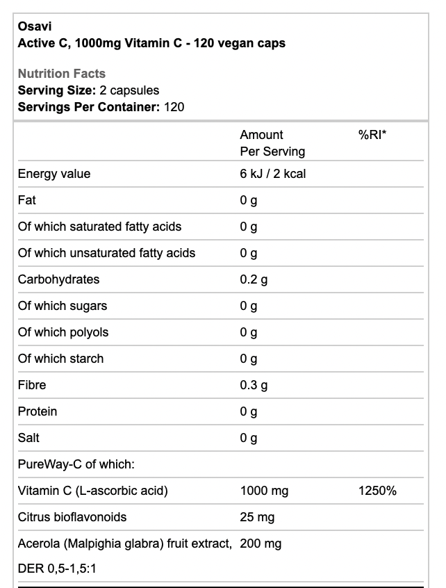 Osavi Active C 1000mg Vitamin C Vegan Caps
