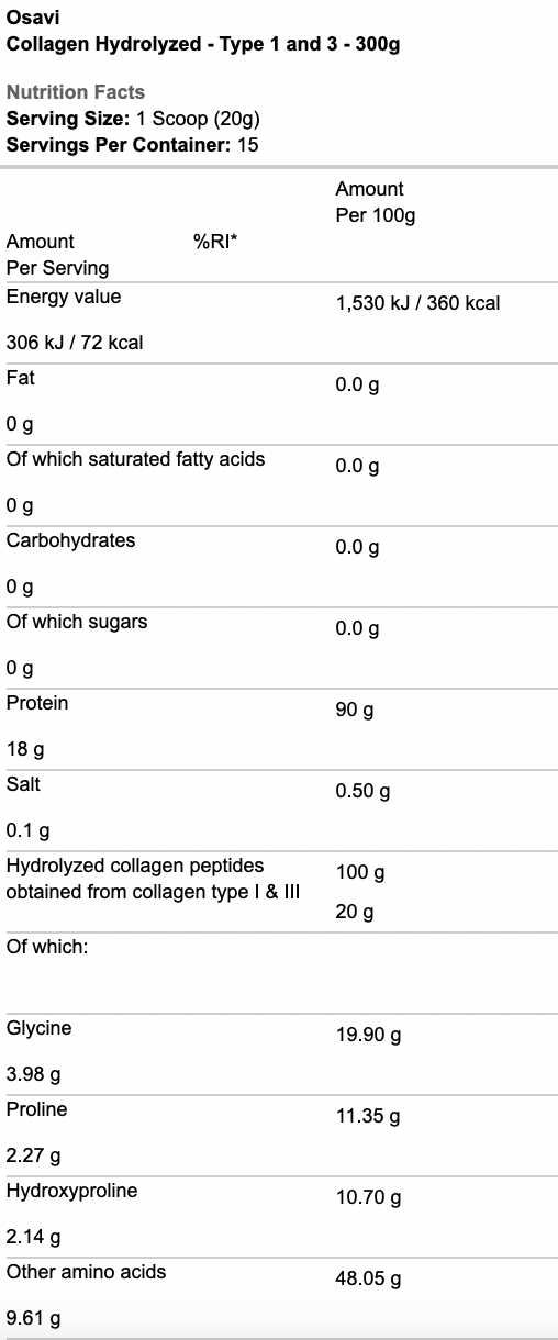 Osavi Collagen Hydrolyzed Type 1 and 3 300g